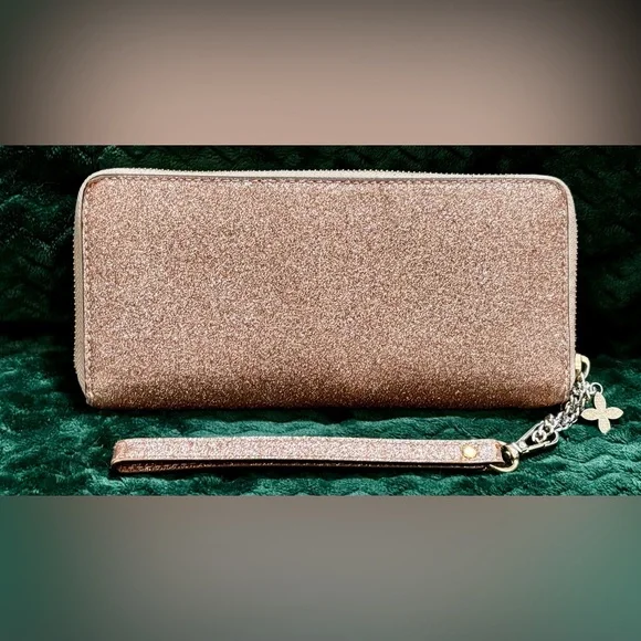 🩷💛 Michael Kors “Alex” Continental Wallet in Rose Gold Glitter - Picture 2 of 14